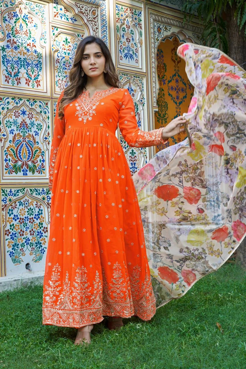 Orange Georgette Suit Kalyanja Fashion